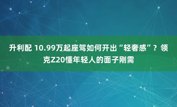 升利配 10.99万起座驾如何开出“轻奢感”？领克Z20懂年轻人的面子刚需